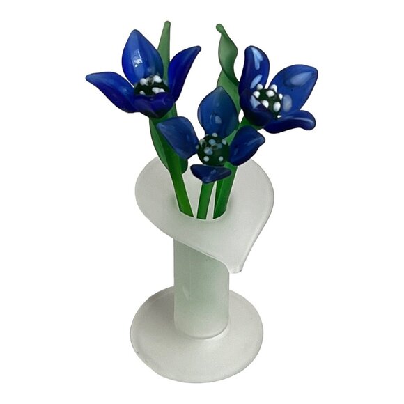 Hand Blown Cobalt Blue Mini Flowers Leaves frosted jack in‎ pulpit vase Murano? - Picture 1 of 14